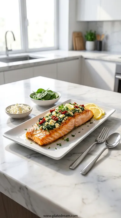 Baked Stuffed Salmon With Spinach And Feta