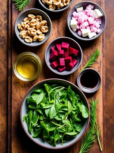 Beetroot Feta Walnut Salad – Healthy Meal Idea - ingredients preparation