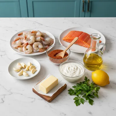 Cajun Shrimp and Salmon with Garlic Cream Sauce - cooking process