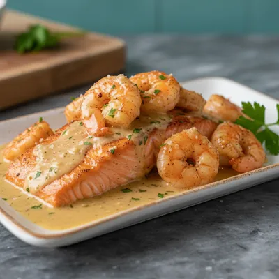 Cajun Shrimp and Salmon with Garlic Cream Sauce