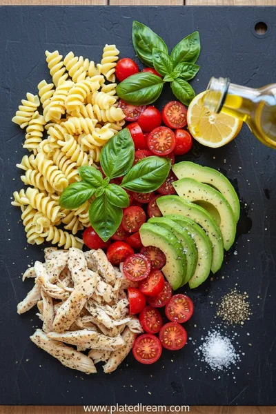 Chicken Pasta Salad with Avocado, Tomato, and Basil - cooking process