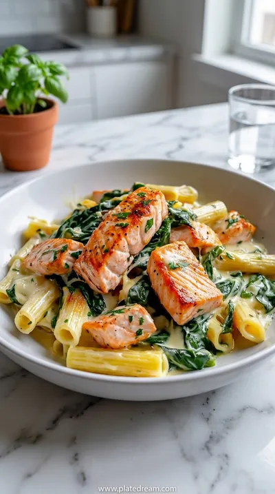 Creamy Salmon Spinach Pasta