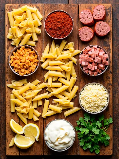 Creamy Spicy Cajun Sausage Pasta Quick Weeknight Dinner - ingredients preparation