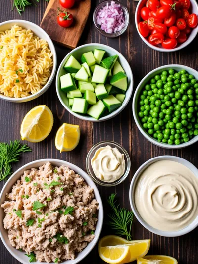 Creamy Tuna Pasta Salad - ingredients preparation