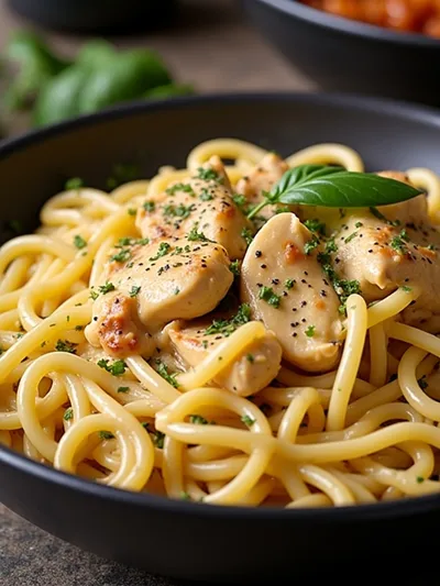 Crockpot Garlic Parmesan Chicken Pasta