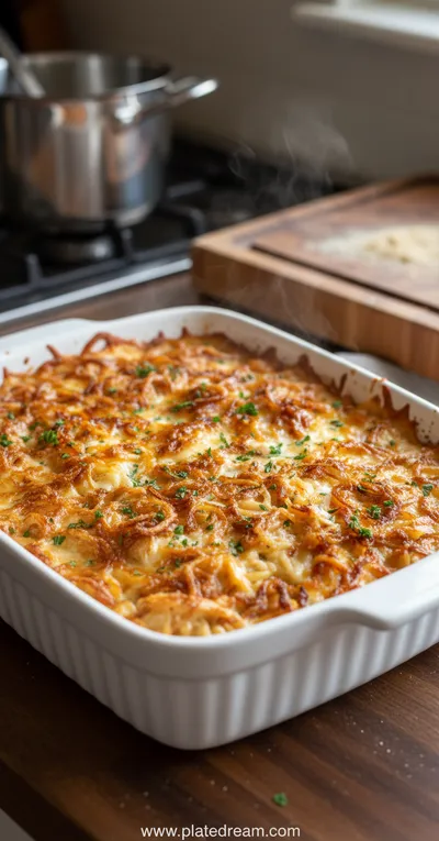 French Onion Chicken Orzo Casserole