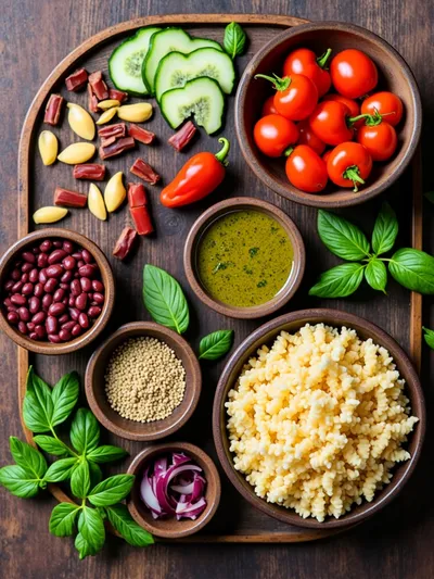 Easy High Protein Pasta Salad - ingredients preparation