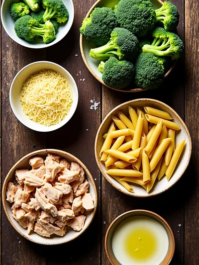 High Protein Rotisserie Chicken Broccoli Pasta - ingredients preparation