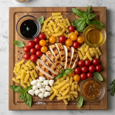 Layered Grilled Chicken Caprese Pasta Salad - cooking process