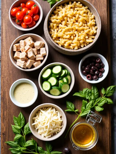 Pasta Salad with Chicken & Parmesan - ingredients preparation