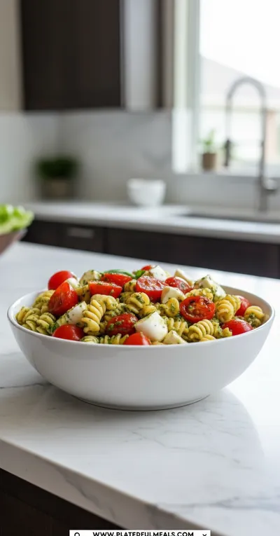 Pesto Caprese Pasta Salad – Light & Creamy