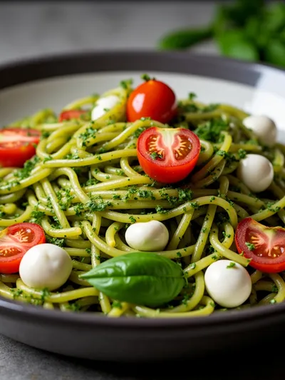 Pesto Pasta Salad with Tomatoes & Mozzarella