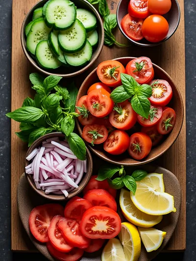Shirazi Salad – Easy Fresh Tomato Cucumber Dish - ingredients preparation