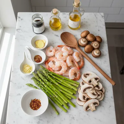 Shrimp and Asparagus Stir-Fry with Mushrooms - cooking process