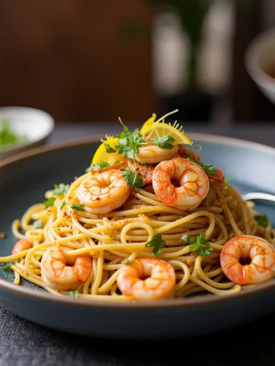 Spicy Garlic Shrimp Pasta - ready to serve