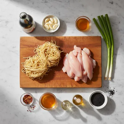 Sticky Garlic Chicken Noodles: High Protein Quick Dinner - cooking process