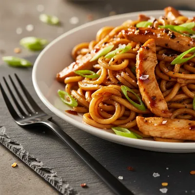Sticky Garlic Chicken Noodles: High Protein Quick Dinner