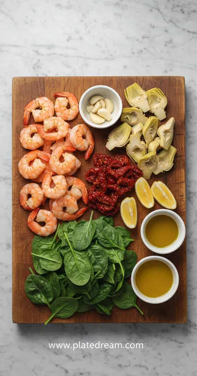 Tuscan Shrimp with Spinach, Artichokes & Sun‑Dried Tomatoes - cooking process