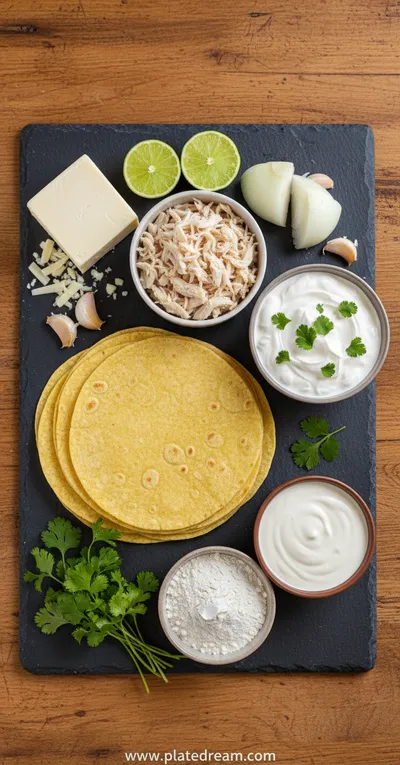 White Chicken Enchiladas with Creamy Sauce - cooking process